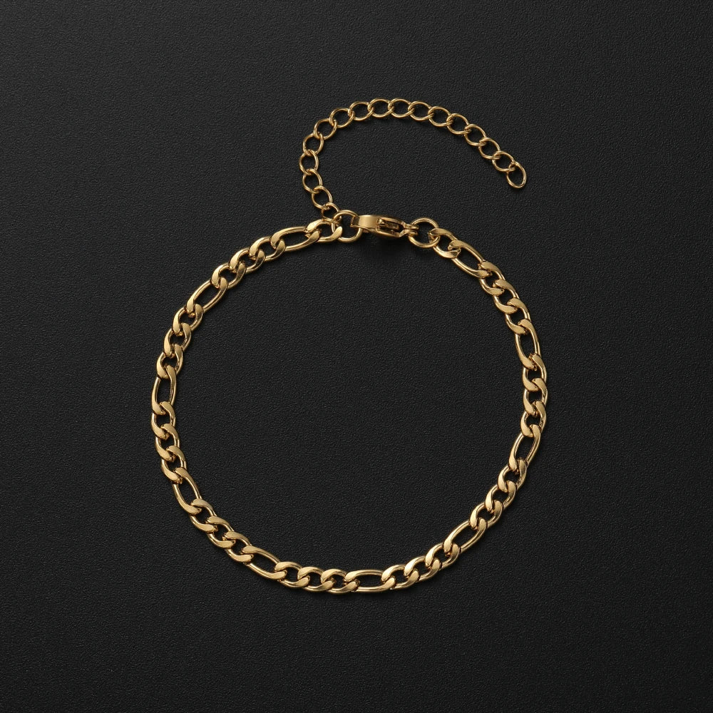 Low Price Width 4MM Stainless Steel Golden Black Chain Bracelet For Men and Women Fashion Gift Jewelry Length 16+5CM