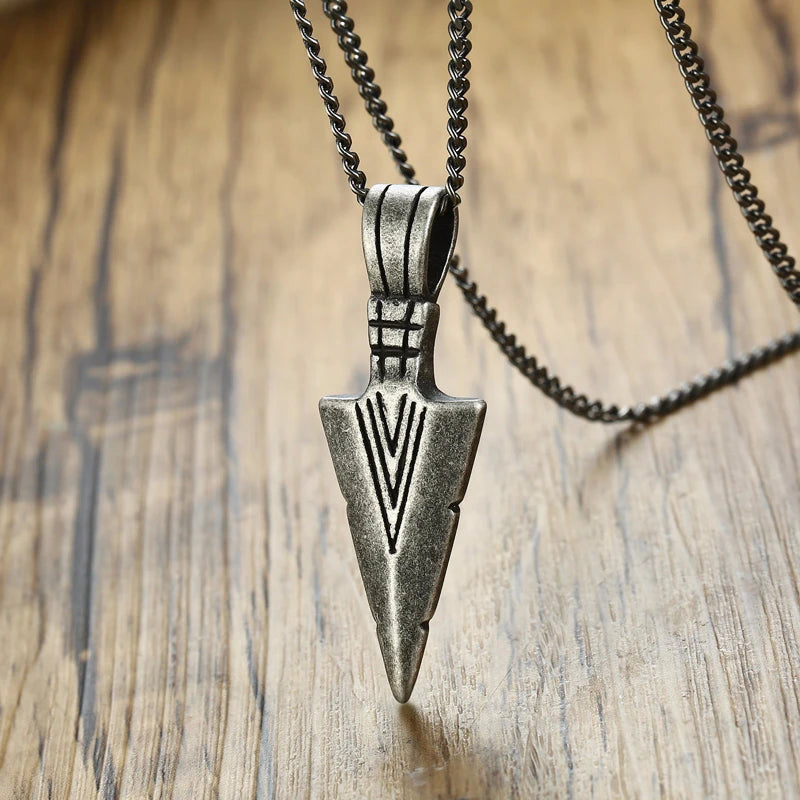 Arrowhead Tribal Spear Pendant — Stainless