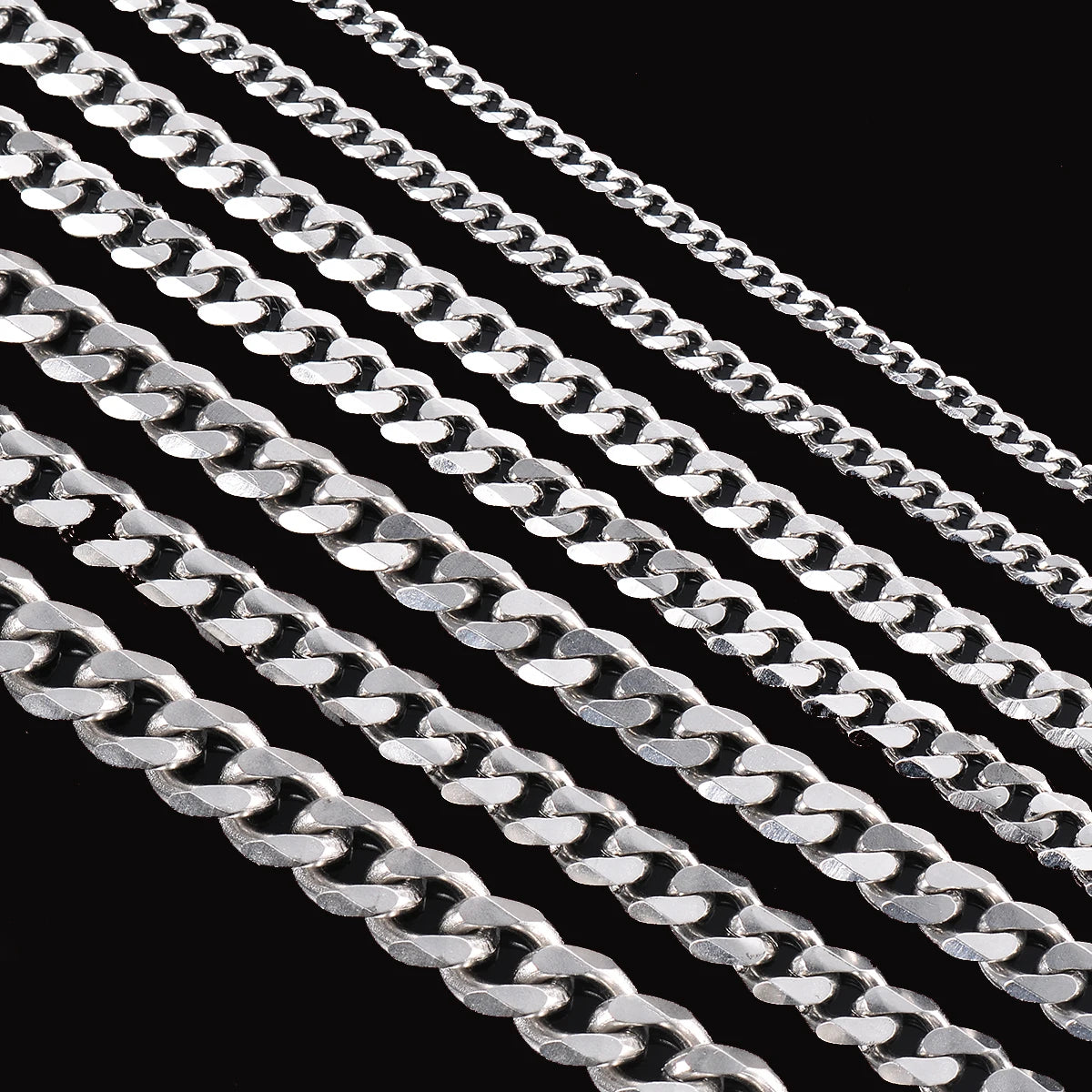 1 Piece Size 3.6mm-9mm Men's Necklace Stainless Steel Cuban Link Chain Bracelet Necklace Steel Color Male Jewelry
