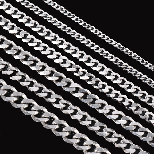 1 Piece Size 3.6mm-9mm Men's Necklace Stainless Steel Cuban Link Chain Bracelet Necklace Steel Color Male Jewelry