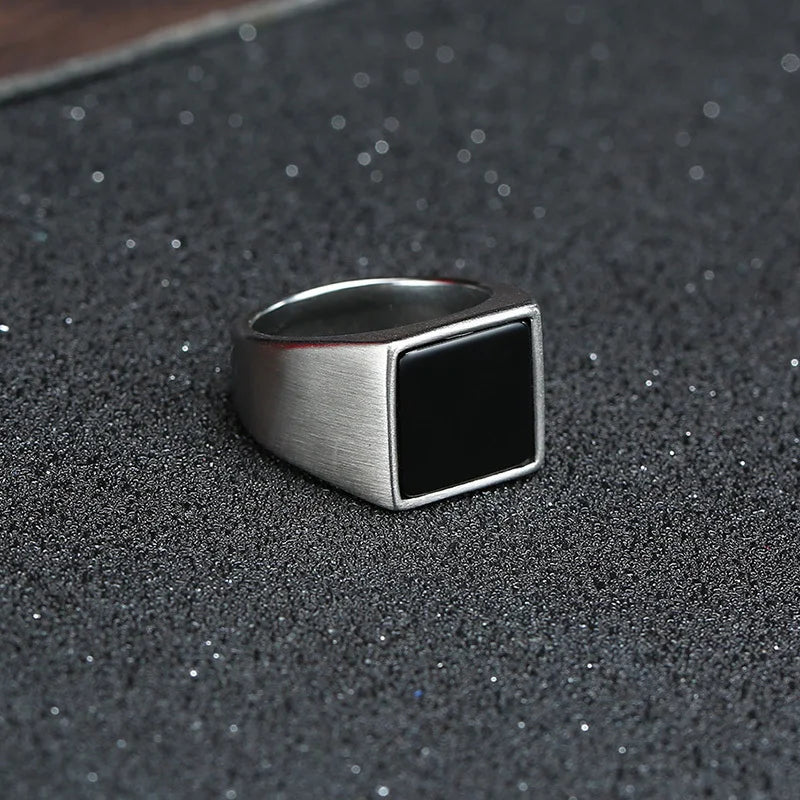 Vnox Stylish Signet Rings for Men, Male Pinky Ring with Black Square CZ Stone,Gold Color Stainless Steel Metal Jewelry