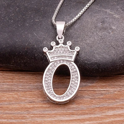 Nidin Luxury A-Z Crown Alphabet Pendant Chain Necklace Punk Style Lucky Initial Name Jewelry Fine Party Wedding