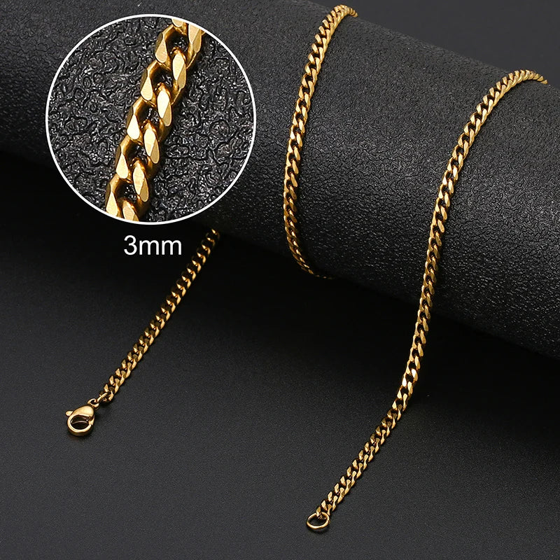 8mm 6mm Classic Cuban Chain Stainless Steel Necklace For Men's Women Chains Around The Neck Gold Silver Color Necklace Gift