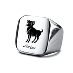 Vnox 18mm Signet Ring For Men Women, The Zodiac 12 Horoscope Constellation Sign Finger Band, Stainless Steel Aries Punk