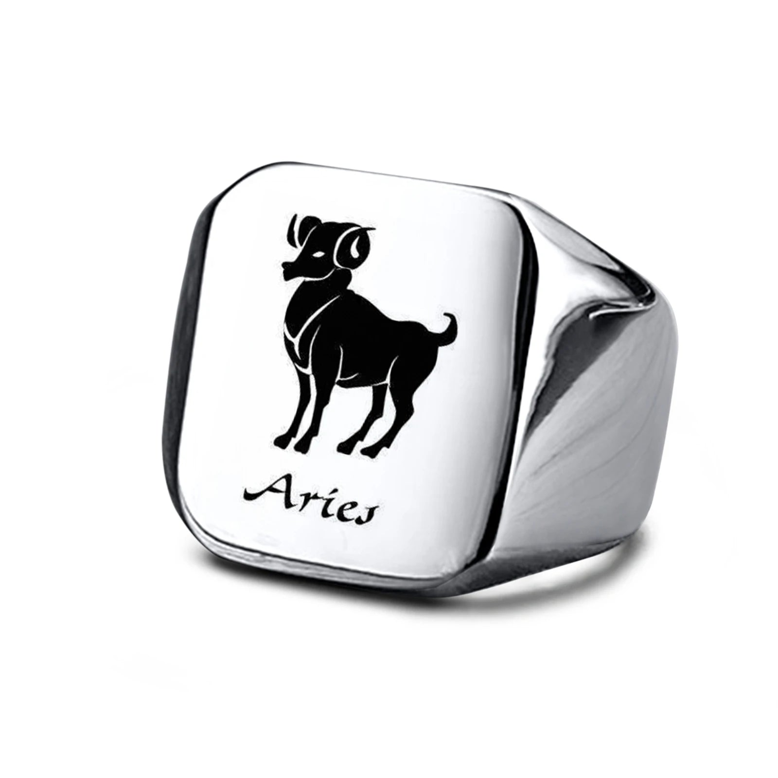Vnox 18mm Signet Ring For Men Women, The Zodiac 12 Horoscope Constellation Sign Finger Band, Stainless Steel Aries Punk