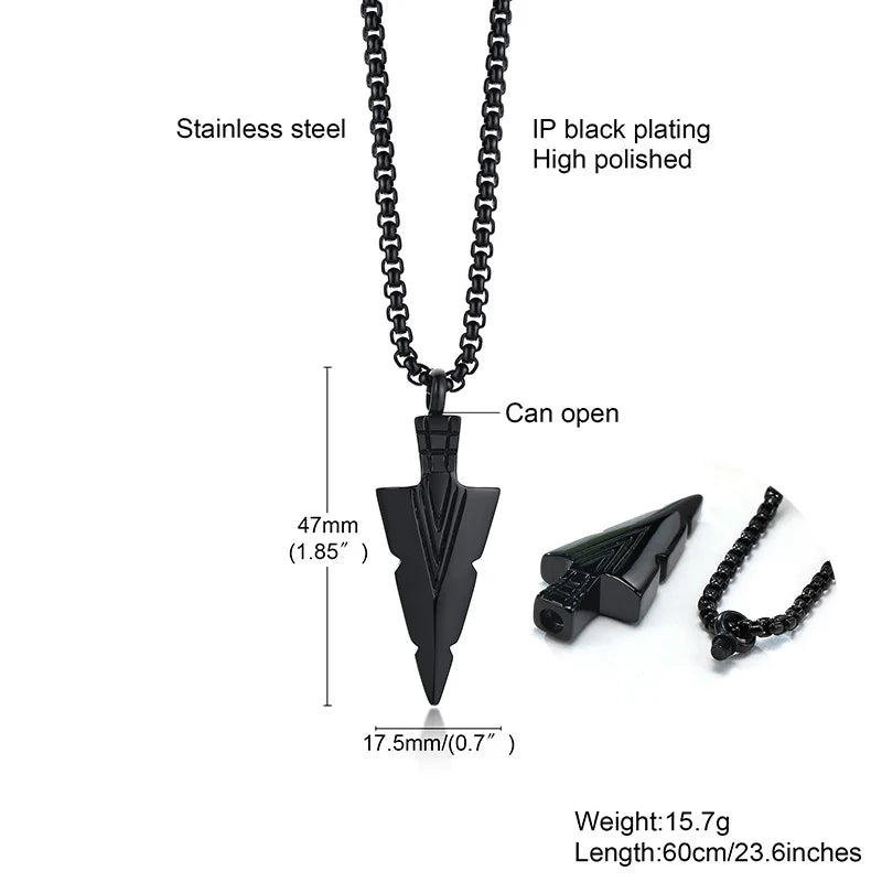 Arrowhead Tribal Spear Pendant — Stainless