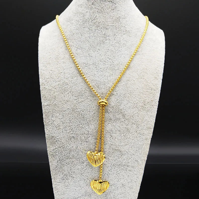 Heart Gold Pendant Long Acero Inoxidable Joyeria
