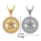 Hip Hop Rotatable US Dollar Pendant Necklace Men Gold Sliver Color Ice Out Crystal Sign Rock Pendant Bling Rapper Bling Jewerly