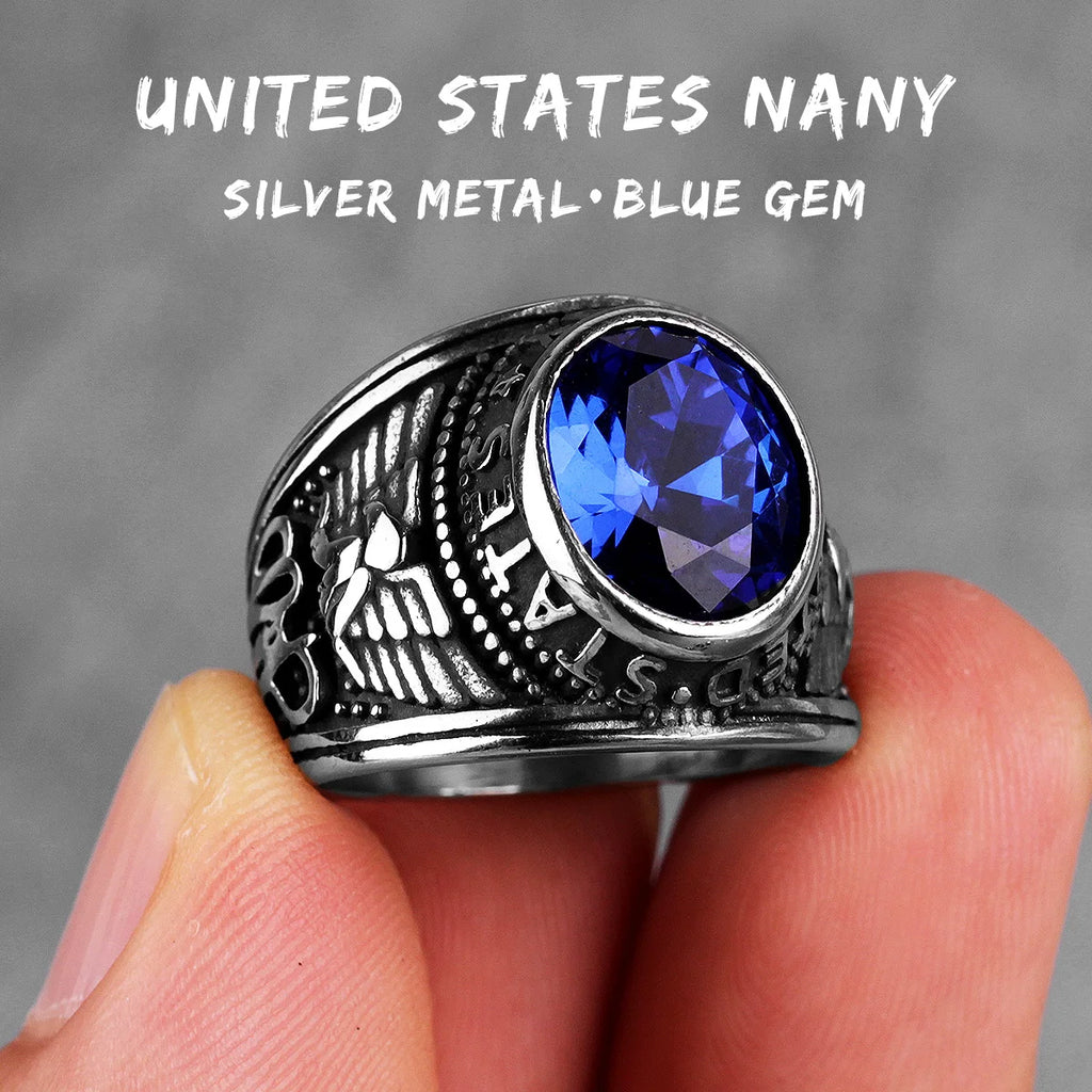 Stainless Steel Men Rings Rhinestone United States Punk Rock Hip Hop For Biker Male Boyfriend Jewelry Creativity Gift Wholesale