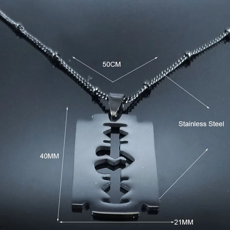 Gothic Heart Blade Necklace — Black Stainless