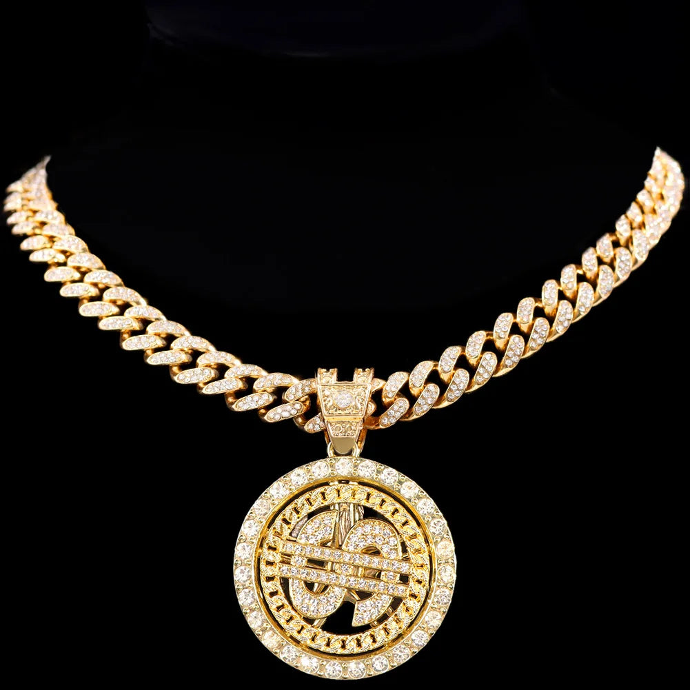 Iced Out Dollar Sign Cuban Pendant — Silver