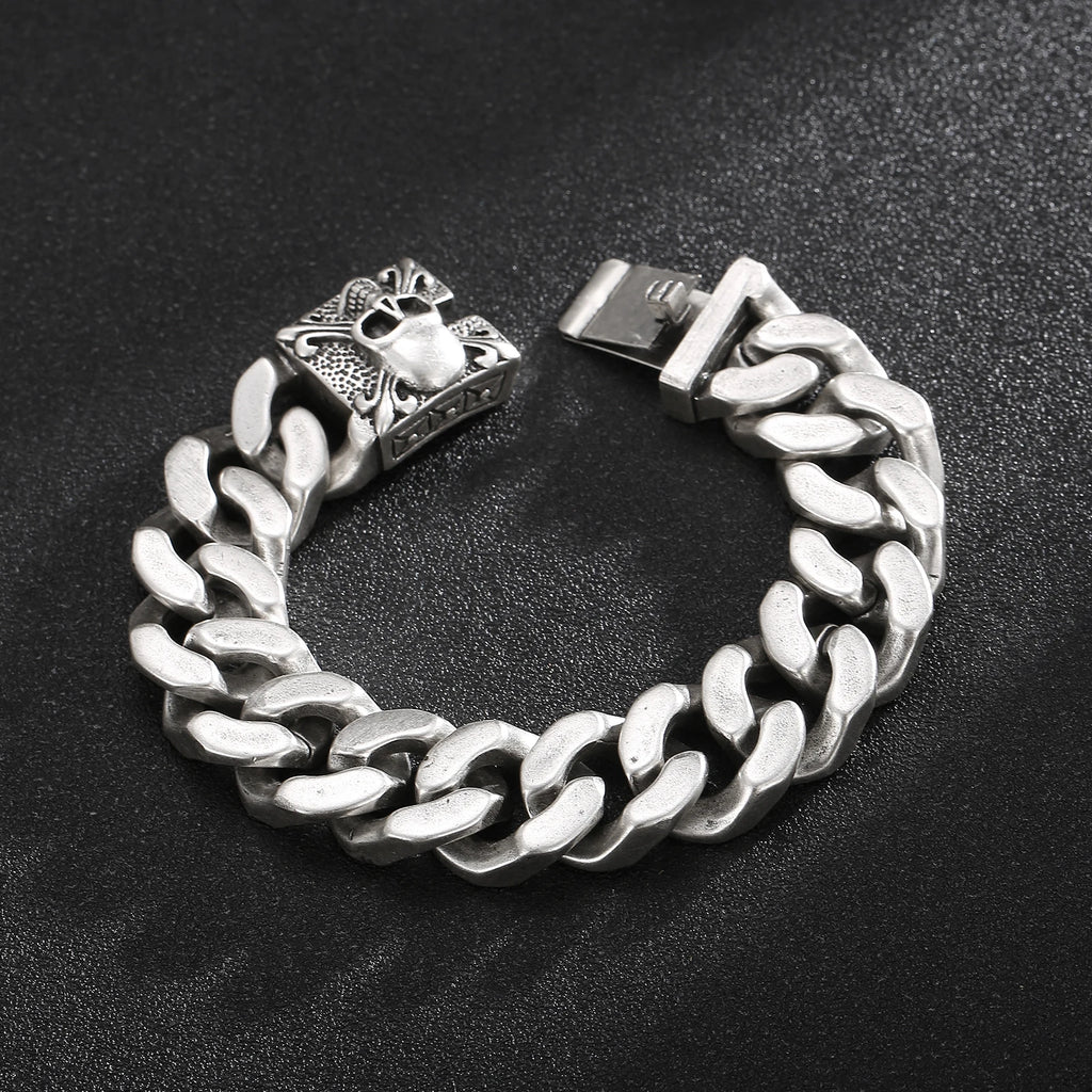 20mm Chunky Cuban Chain Bracelet with Skull Charm