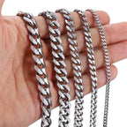 3-11mm Men's Curb Chain Necklace Silver Color Stainless Steel Curb Cuban Link Long Chain for Unisex Men Punk Classic Jewelry
