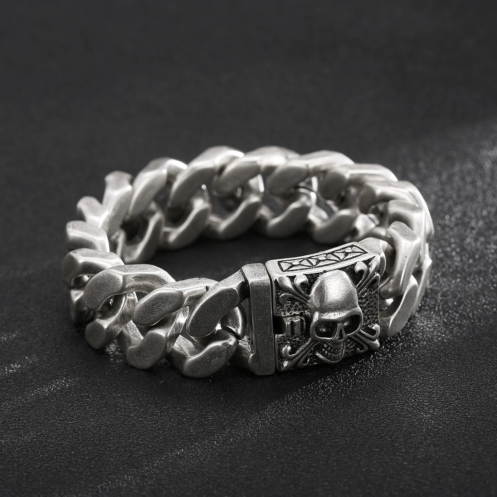 20mm Chunky Cuban Chain Bracelet with Skull Charm
