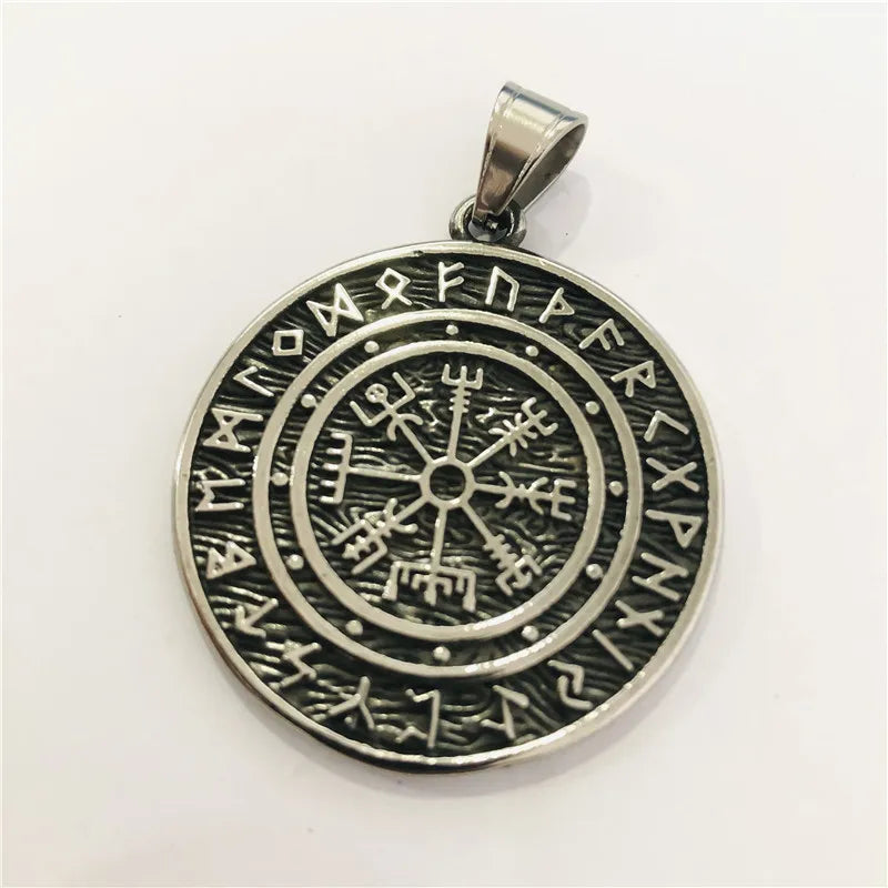 Viking Vegvisir Rune Compass Pendant — Stainless Steel