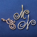 TOPGRILLZ New A-Z Cursive Letters Name Pendant&Necklace Iced Out Cubic Zircon Gold Silver Color Charm  Hip Hop Jewelry