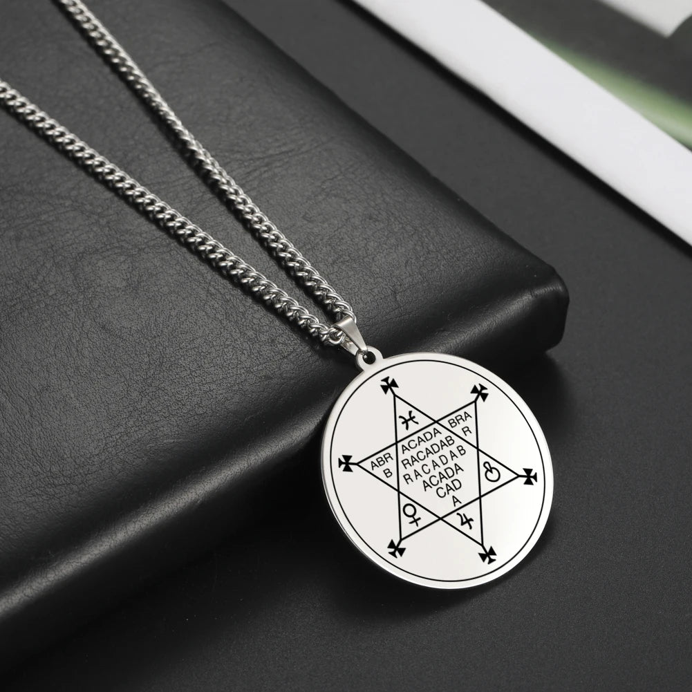Dawapara Abracadabra Pendant Abraxas Cabalistic Magic Occult Esoteric Amulet Necklace Supernatural Stainless Steel