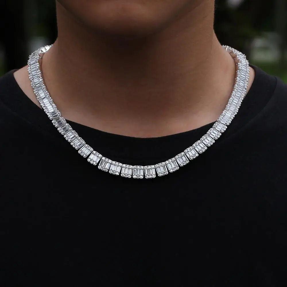 Iced Out Square Tennis Chain Choker Necklace — Copper Alloy
