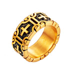 Valily Classic Retro Christian Jesus Cross Ring Stainless Steel Christian Believers Punk Rock Men's Round Rings Band