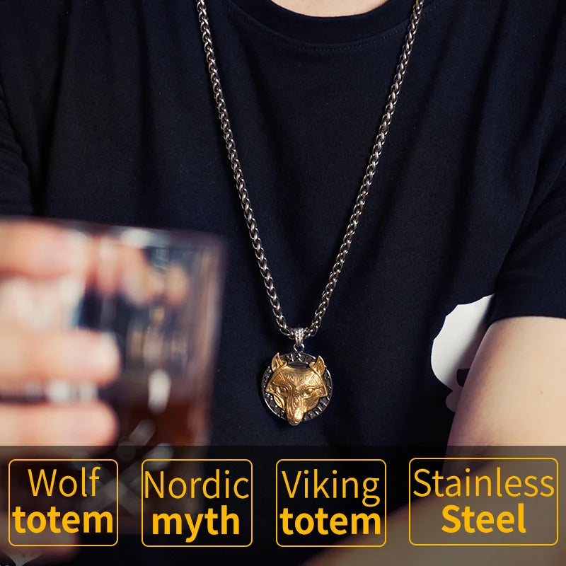 Viking wolf Knot Fenrir  necklace for men  nordic wolf stainless steel pendant