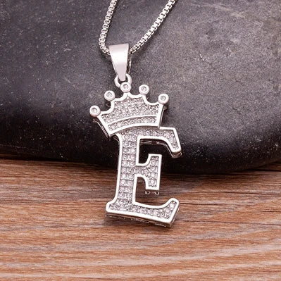 Nidin Luxury A-Z Crown Alphabet Pendant Chain Necklace Punk Style Lucky Initial Name Jewelry Fine Party Wedding
