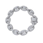 12mm wide Hip Hop CZ Stone Paved Bling Iced Out Solid Coffee Beans Link Chain Bracelets for Men Women Fashion Rapper