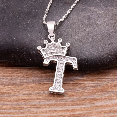 Nidin Luxury A-Z Crown Alphabet Pendant Chain Necklace Punk Style Lucky Initial Name Jewelry Fine Party Wedding