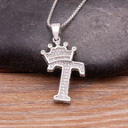 Nidin Luxury A-Z Crown Alphabet Pendant Chain Necklace Punk Style Lucky Initial Name Jewelry Fine Party Wedding