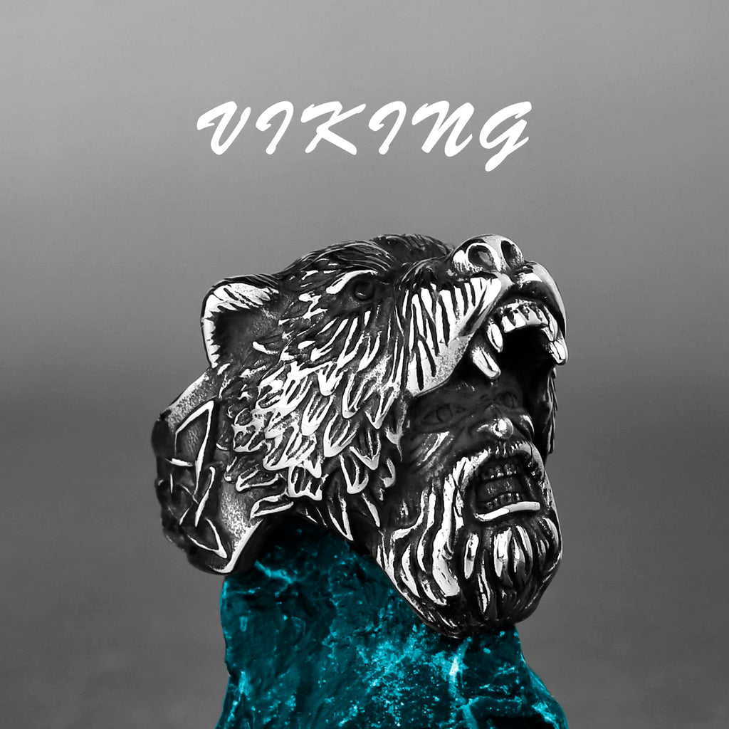 Nordic Viking Stainless Steel Ring Anchor Compass Tree of Life Viking Rune Wolf Men and Women Ring Jewelry Factory Wholesale