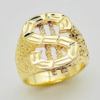 Trendy Fashion Gold Color Hip Hop Style Ring Dollar Sign Creative Mens Rock Style Ring Design Party Jewelry Accessories