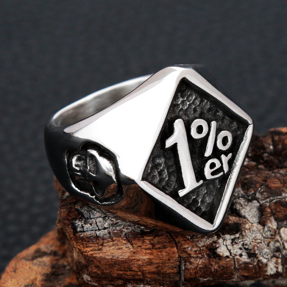 Simple Retro 1% Lucky Number Ring Men And Women Punk Fashion Stainless Steel Biker Skull Ring Amulet Jewelry Gift Wholesale