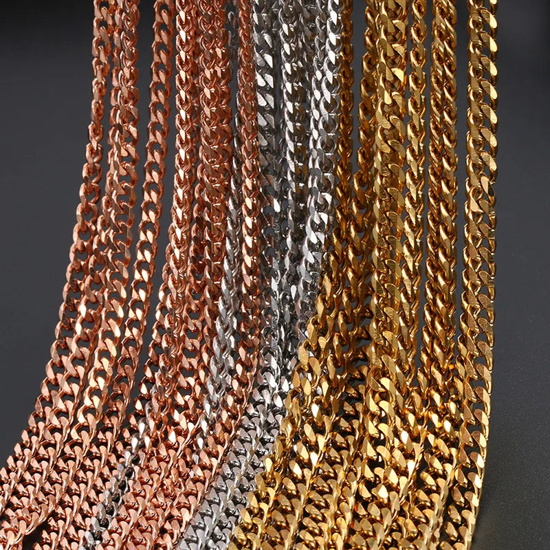 2021 New Width 3MM Stainless Steel Vacuum Golden Cuban Chain Necklace Fashion Hip Hop Jewelry For Men and Women