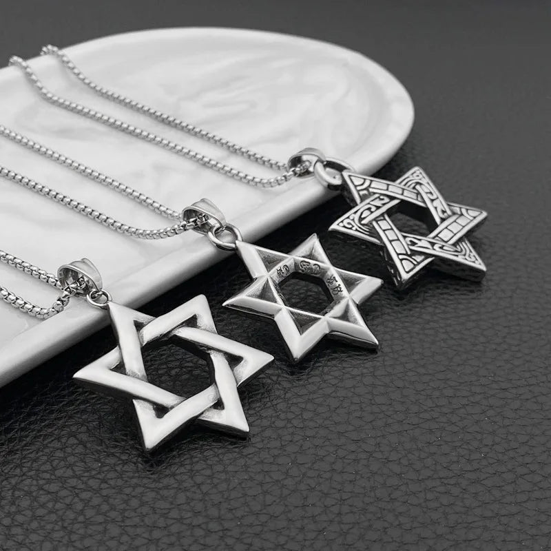 Silver Star of David Pendant Necklace — Stainless Steel