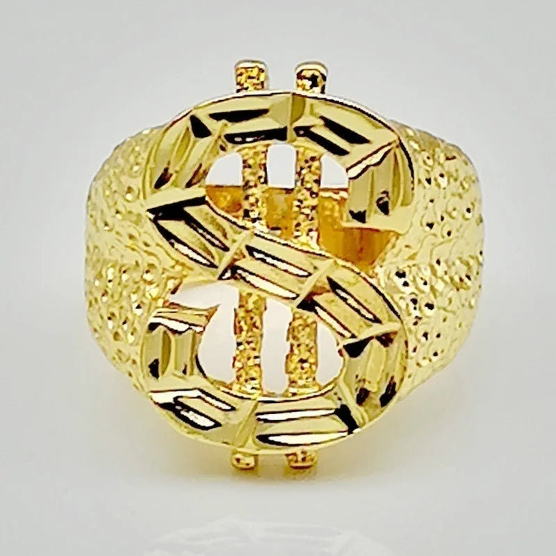 Trendy Fashion Gold Color Hip Hop Style Ring Dollar Sign Creative Mens Rock Style Ring Design Party Jewelry Accessories