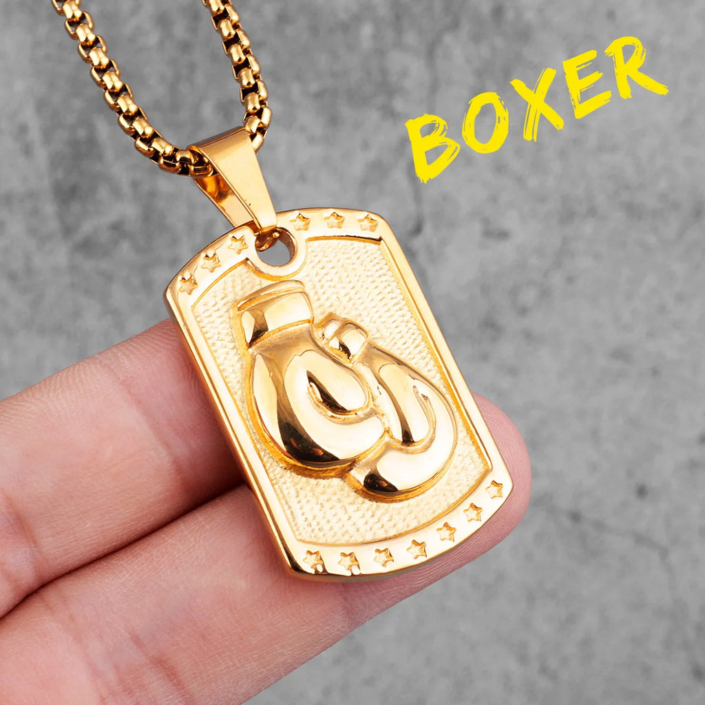 Fitness Gym Bodybuilding Boxing Gloves Stainless Steel Men Necklaces Pendants Chain for Boyfriend Male Jewelry Gift
