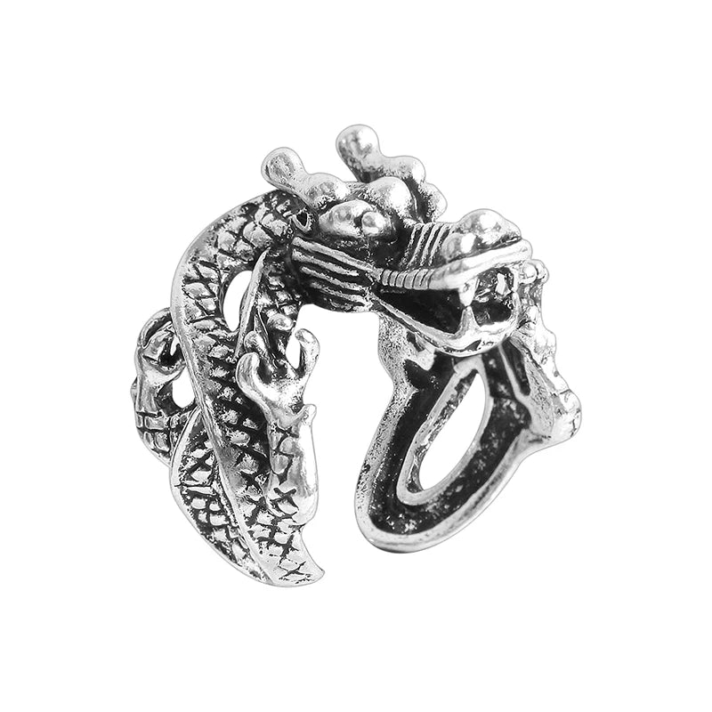Ring for Women Girls Dragon Snake Fashion Men Jewelry Vintage Ancient Silver Color Punk Hip Hop Adjustable Locomotive