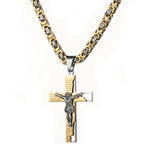 6mm Flat Byzantine Chain Necklace For Men's Neck Jewelry Stainless Steel Silver Gold Black Color Jesus Cross Pendant
