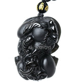 Beautiful Chinese Handwork Natural Black Obsidian Carved PiXiu Lucky Amulet Pendant + free Beads Necklace Fashion