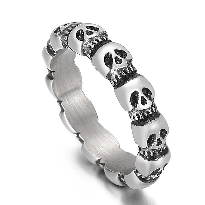 Kalen Punk 316L Stainless Steel Men's Ring Skull Finger Rings Fashion Biker Party Jewelry Round Anillos Accessories Size 8-12