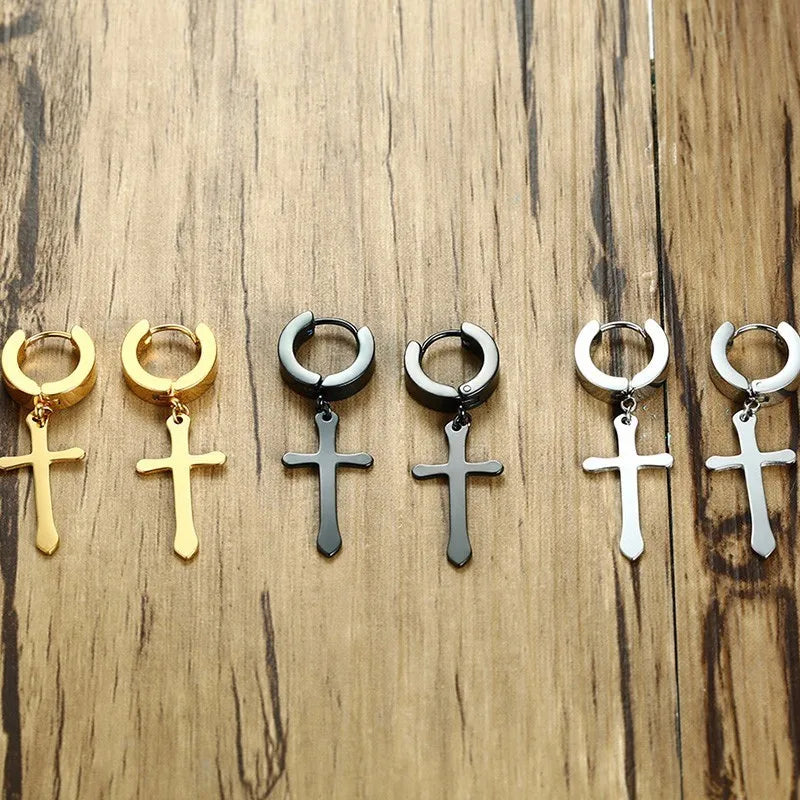 Cross Mini Huggie Hoop Earring — Stainless Steel