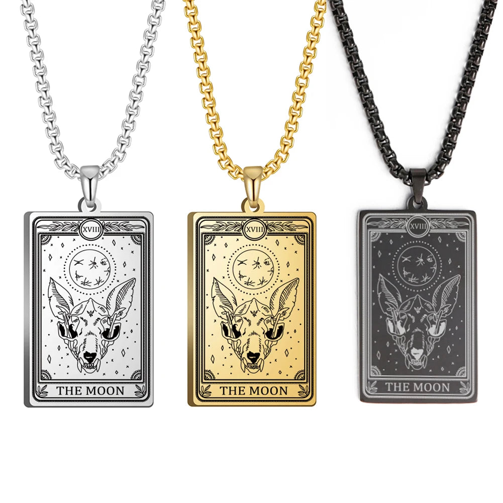 Dawapara Skeleton Tarot Necklace Amulet Marigold Tarot Card Major Arcana Necklaces Halloween Gift Stainless Steel