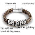 Pop Bohemian Style 316 Stainless Steel Men's Bracelet Ghost Head Accessories Woven Wine Leather Woman Bracelet 7 Day Delivery