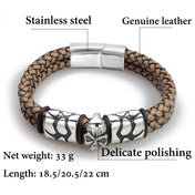 Gothic Skull Woven Leather Bracelet — Stainless Steel