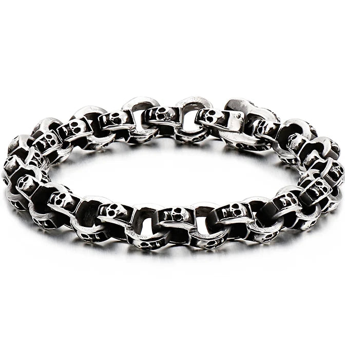 Gothic Skull Head Links Chain Bracelet For Man 316L Stainless Steel Skeleton Charm Men's Bracelets 7.87" 9" Male Bike