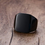 12.5mm Black Square Signet Ring — Stainless Steel