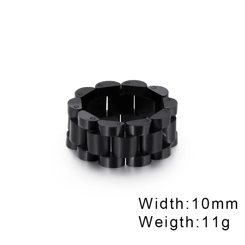 Fongten Retro Watch Link Chain Men Ring Stainless Steel Rock Biker Finger Men and Women Punk Couple Rings Fashion Jewelry Gift