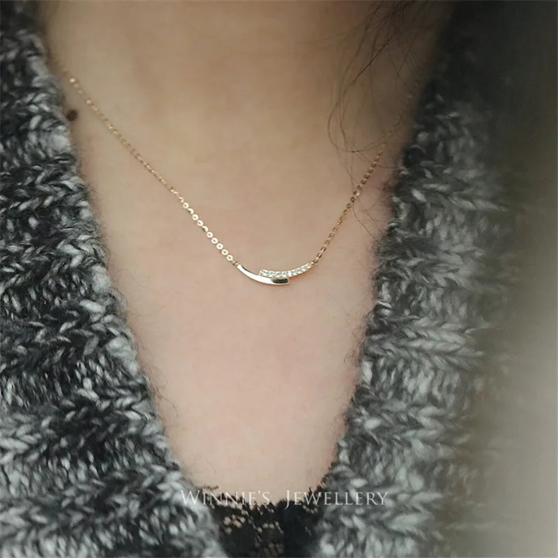 925 Sterling Silver 14K Gold Plating Pavé Crystal Intersection Pendant Clavicle Chain Necklace Women Simple Jewelry