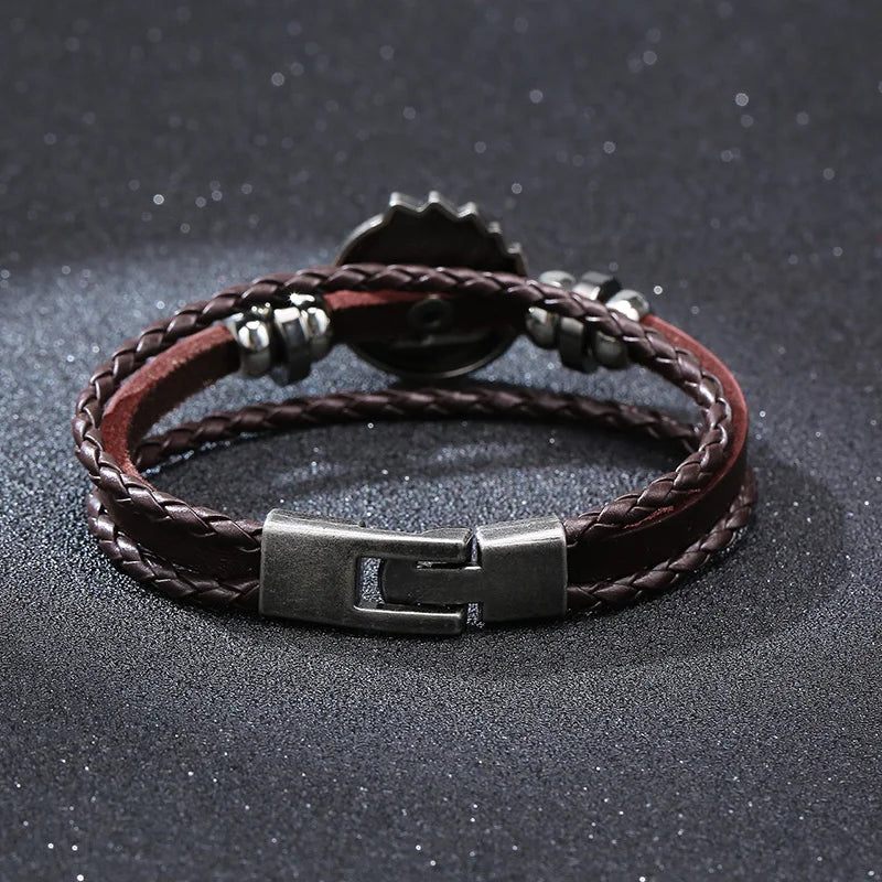 POKER BROWN LEATHER CUFF BRACELET MEN'S MULTILAYER WRAP WRISTBAND FRIENDSHIP VINTAGE BIKER PLAYING CARD POKER BANGLE