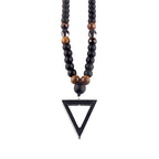 Retro Black Long Necklace Tiger-Eye Stone Beads with Triangle Pendant for Men and Women Natural Jewelry Fashion Gift
