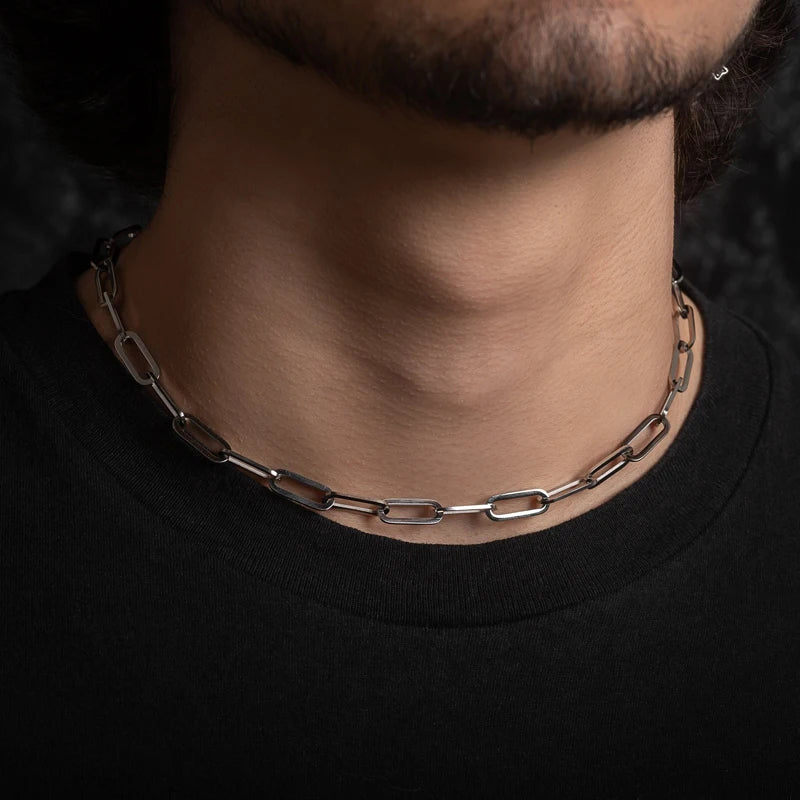 Paper Clip Chain Choker Necklace — Stainless